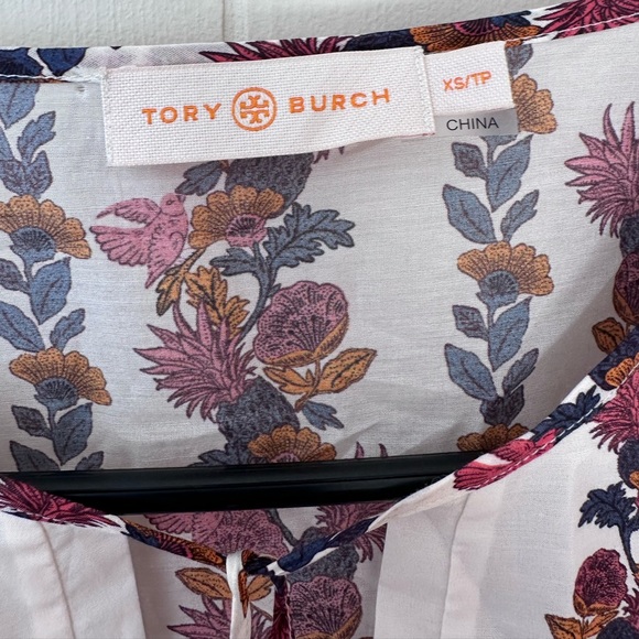 tory burch • printed beach tunic white flowy floral bird designer dress xs $385 - Picture 5 of 14